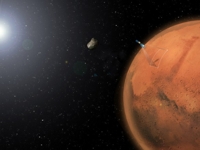 schematische Zeichung: Phobos &uuml;ber dem Mars