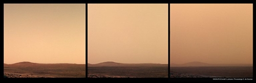 Blick von Spirit auf den Horizont während des zunehmenden Staubsturms