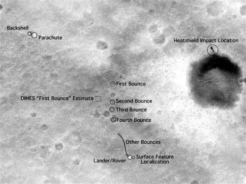 Der Landeplatz fotografiert aus dem Orbit von Mars Global Surveyor