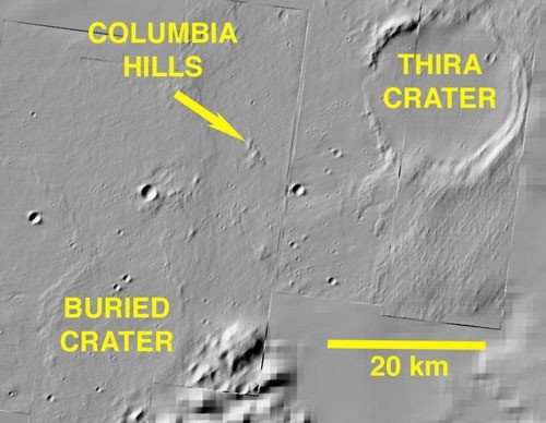 Blick aus dem Orbit auf das Zentrum des Gusev Kraters