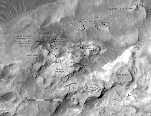 Wegstrecke bis Sol 991